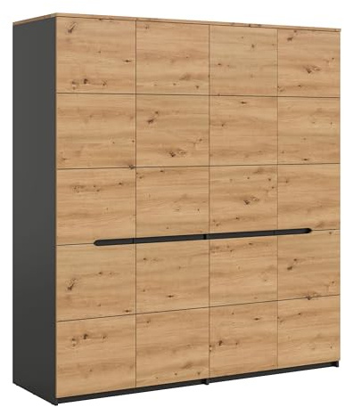 Homes & Jones Kleiderschrank Sova 4-türig – Moderner Schrank in Eiche-Optik & Schwarz mit Stauraum, Kleiderstange & Einlegeböden, ideal fürs Schlafzimmer