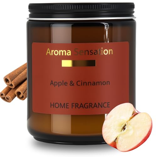 Duftkerze im Glas (Apfel & Zimt), Kerze Duft mit langer Brenndauer bis zu 80 Stunden, Geschenk für Frauen, Natürliche Sojakerze, 200g Scented Candle, Aromatherapie Kerze für Raumdüft Massage Yoga
