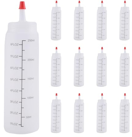 Cenei 12-Pack 8 Oz Condiment Squeeze Bottles with Red Tip Cap - Plastic Squirt Bottle for Ketchup, Sauces, Syrup