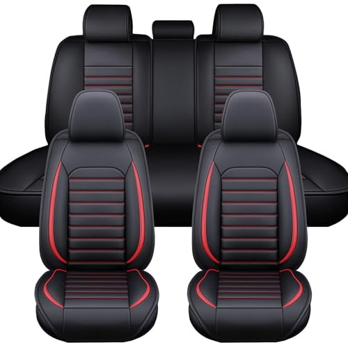 LICOME Auto Sitzbezüge für Ford Ranger Wildtrak 2025 2024, Leder Autositzbezüge, Wasserdicht Schonbezüge für Vorder- und Rücksitze, Sitzschoner Vollset Zubehör,A Black+Red