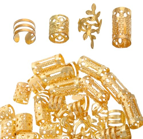 Haaraccessoires aus Legierung 40 Stück für Dreadlocks und Zöpfe | Hohle Eisenringe in Gold, Formstabil und Dauerhaft, für Alltag und Hochzeiten