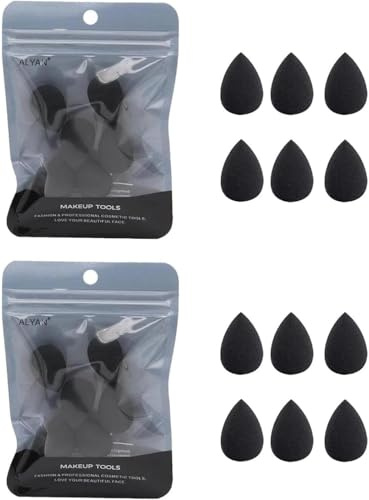 12PCS Mini Makeup Sponge, Black Small Beauty Sponge Blender Set for Foundation, Powder, Concealer Highlight,and Eye Shadow