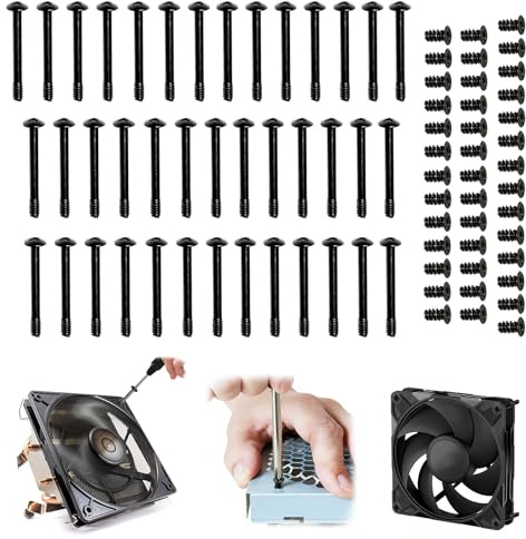 LEOINAER Set di 80 Viti per Radiatore e Ventola per PC - 40 Viti Lunghe per Ventola (32x30mm) e 40 Viti Corte per Scocca (M5x8mm) - Acciaio al Carbonio Nero per Scheda Madre e Assemblaggio Case PC