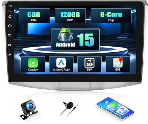 CAMECHO 6+128GB 8-Núcleo Android 15 Autoradio para VW Magotan/CC Passat B7 B6 2010-2014, DSP Radio 10 Pulgadas Bluetooth con GPS Wi‑Fi CarPlay Inalámbrico Android Auto FM/RDS 32-Band EQ Cámara Trasera