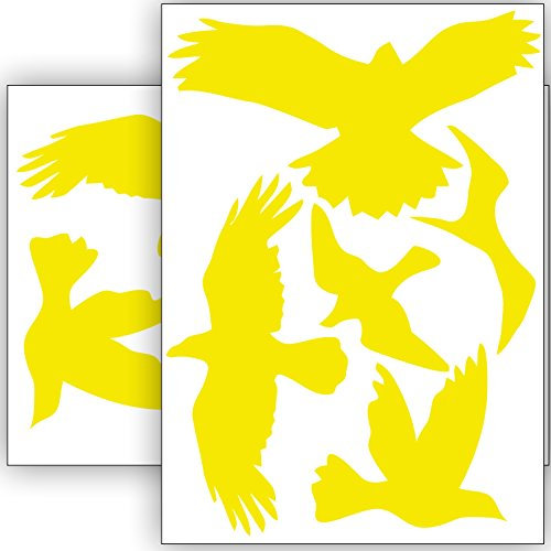 Vogelschutz und Fensterschutz - 10 Aufkleber - Schutz vor Vogelschlag - Sticker Vögel (Gelb)