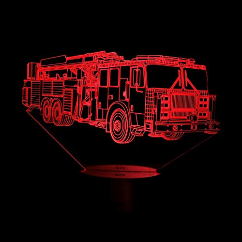 HPBN8 Ltd 3D Feuerwehr Auto Illusions LED Lampen Tolle 7 Farbwechsel Acryl berühren Tabelle Schreibtisch-Nacht licht mit USB-Kabel für Kinder Schlafzimmer Geburtstagsgeschenke Geschenk