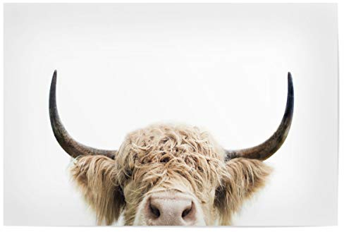 artboxONE Poster 60x40 cm Natur Peeking Cow hochwertiger Design Kunstdruck - Bild Kuh Bauernhof Tier Art braune Kuh