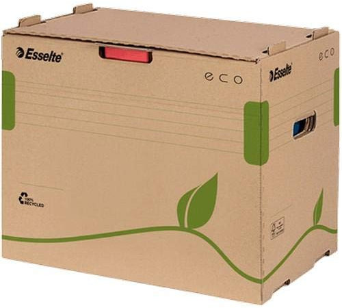 Esselte Eco Archiv-Container, Aufbewahrungsbox für 5 A4 Ordner, Lagerbox mit Deckel, Transportbox mit Griffen, 100% recycelte Wellpappe, 100% recycelbar, 10 Stück, Naturbraun, 623920