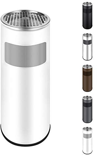 WELLGRO 2 in 1 Standaschenbecher & Mülleimer - Edelstahl, 24,5 x 60 cm (ØxH) - Farbe wählbar, Farbe:Weiß