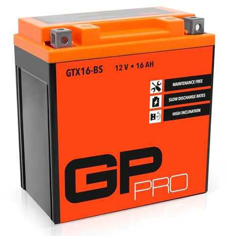 GP-PRO GTX16-BS 12V 16Ah GEL-Batterie (Kompatibel mit YTX16-BS / 81600) (Wartungsfrei & Versiegelt) Akkumulator Motorrad Motorradbatterie