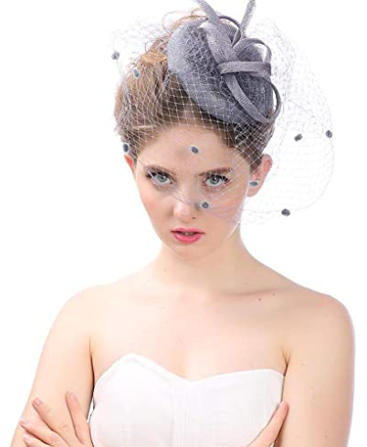 Fascinator Hut Damen Frauen Haarschleier Haarschmuck Mesh Blumen Kopfschmuck Haar Clip Hochtzeit Braut Kopfbedckung Vintage Brautschleier Modischer Netzhut Headwear für Tea Party Cocktail Kirche