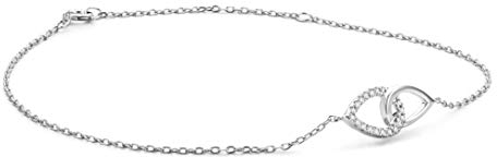 Miore Armband Damen Diamant Armband Kette Weißgold 9 Karat / 375 Gold Elegantes Armband mit doppeltem Kreis Diamanten Brillanten 0.09 Ct, Länge 18 cm Armschmuck