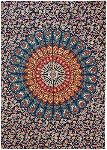 Popular Handicrafts Wandteppich, Hippie-Mandala, Bohemian-Stil, psychedelisches Design, indische Wandteppiche, Tagesdecke, 76 x 101 cm, mehrfarbig