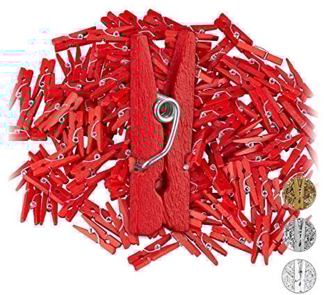 Relaxdays Mini Pinces à Linge en Bois, Lot de 144, Mariages, fêtes, Suspendre Photos, bricoler, DIY, Rouge