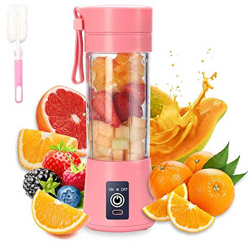 Licuadora portátil, licuadora USB eléctrica, licuadora mini licuadora licuadora portátil para batidos y batidos, licuadora de jugo de 380 ml con seis cuchillas ideal para mezclar