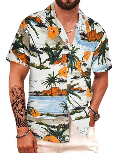 APTRO Herren Hawaiihemd Kurzarm für Urlaub, Freizeit, Reise und Party - Strandhemd Palme M212 XXXL