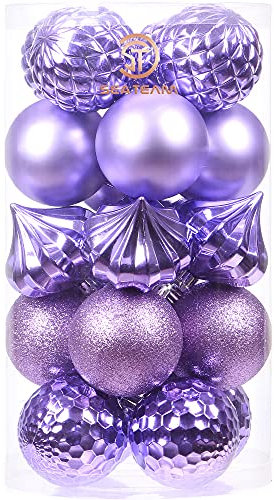 Sea Team 21-Pack Christmas Ball Ornaments with Strings, 80mm/3.15 Large Size Baubles, Shatterproof Plastic Christmas Bulbs, Hanging Decorations for Xmas Tree, Holiday, Wedding, Party, Lavender