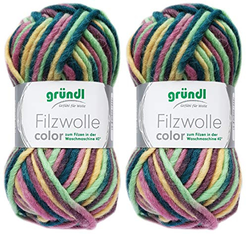 2x50 Gramm Gründl Filzwolle inkl. Anleitung für Topflappen (Color Farben, 44 Pastell)