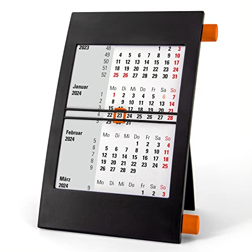 Truento 3-Monats-Tischkalender für 2 Jahre (2026 & 2027) - mit Drehmechanik - schwarz/orange