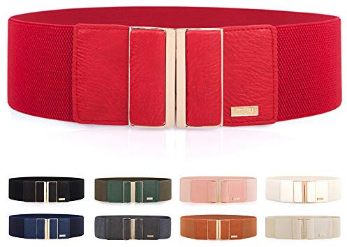 MIJIU Taillengürtel Gürtel Elastischer für Damen Breiter Taillengürtel Verstellbaren Guertel Mit Legierung Schnalle/Rot/L