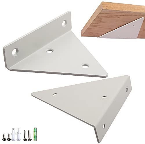 2 Pièces Supports D'étagère, Support Étagère Mural en Métal, Supports Tablette Flottante, Triangle Support Invisible Etagere avec Vis, pour Déco Salon, Chambre, Salle de Bain (Blanc)