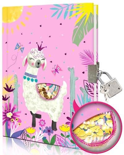 Tagebuch Mädchen mit Schloss, 17,8x13,5cm 80 Linierte Blätter Schüttelbares Pailletten-Alpaka Notizbuch Mädchen Kinder Tagebuch zum Schreiben Teenager Geschenke Mädchen & Jungen 6 7 8 9 10 12 Jahren