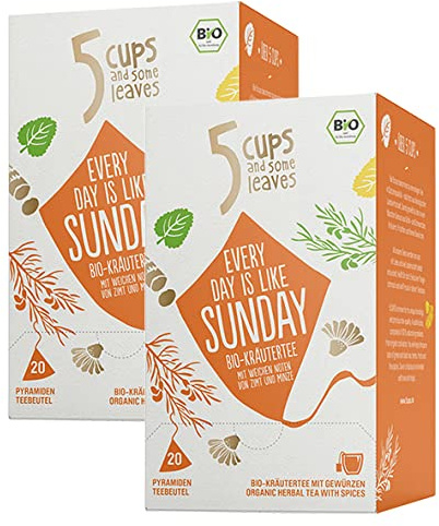 5 CUPS and some leaves - Every Day is Like Sunday | Bio-Kr?utertee mit Rooibos, Zimt & Minze im Pyramidenbeutel | Vegan | Gastronomie | 2er Pack