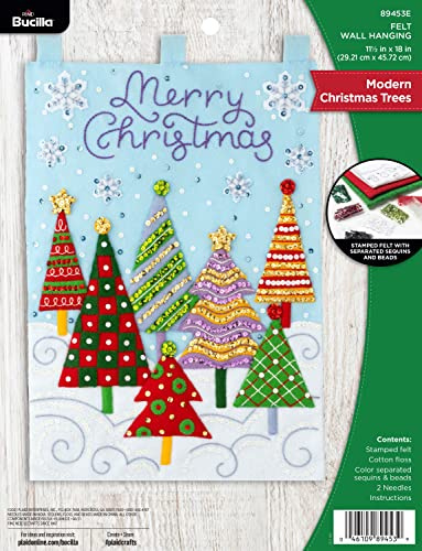 Bucilla 89453E Filz-Applikation, Wandbehang, moderne Weihnachtsbäume, perfekt für DIY Kunst und Handwerk,