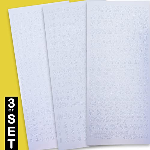 WIKAKERZEN Sticker Buchstaben-Set Groß- und Kleinbuchstaben mit Zahlen zum Beschriften von glatten Flächen wie Kerzen zur Taufe Kommunion oder Hochzeit (Schriftart Schräg, Weiß)