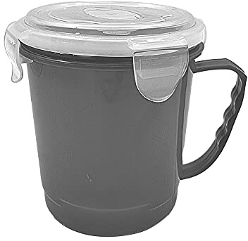Snap Lock Soup Mug – Microwaveable – 600ml - Great for Work, School & Travel (Grey, 1)