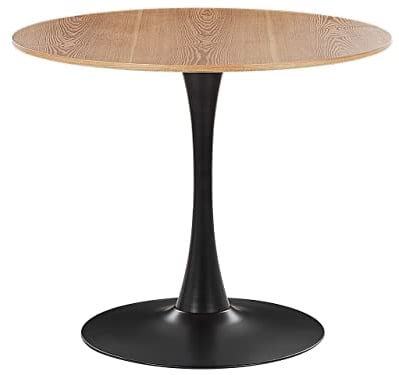Mesa de comedor madera clara tablero MDF negro base metal 90 cm industrial cocina Boca