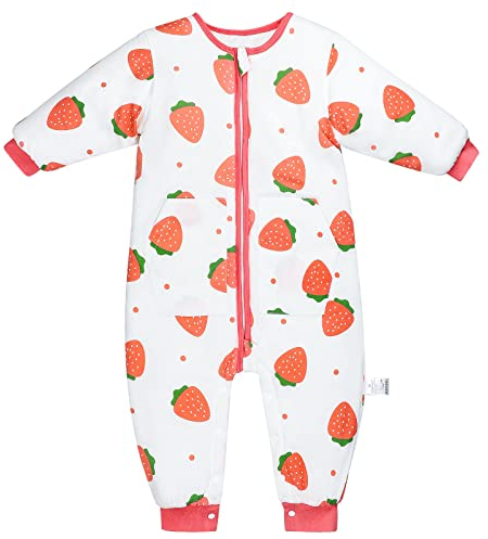 FLYISH DIRECT Gigoteuse Hiver Tog 2.5 | Gigoteuse a Pied Hiver | Turbulette Hiver en Coton | Gigoteuse avec Jambes | Gigoteuse Hiver 18-36 Mois Fille, Fraise, L