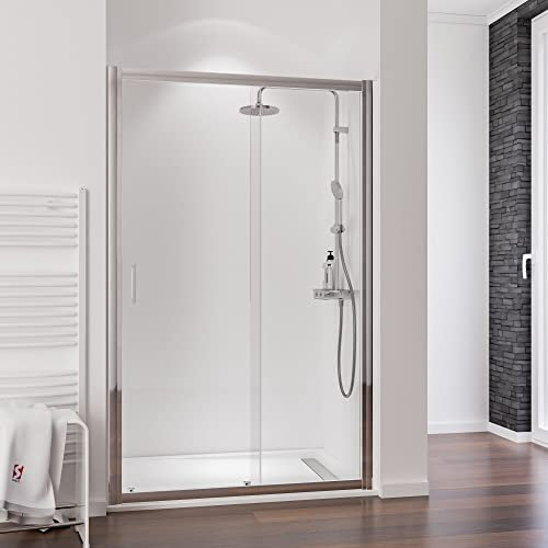 Schulte porte de douche coulissante 140 x 200 cm en niche, aspect chromé, 2 verres de sécurité 6 mm (élément fixe 65cm) transparent, plage de réglage 137.0-141.1, largeur d'accès 55 cm