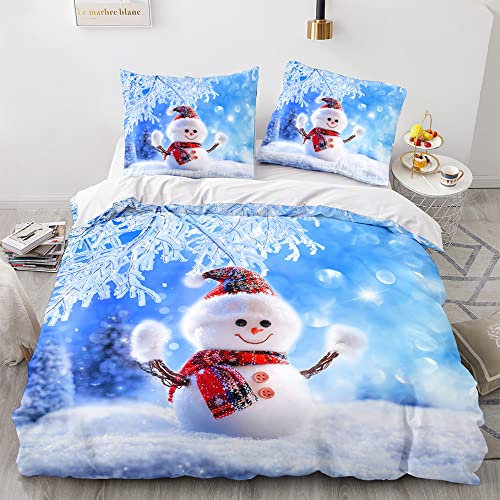 Morbuy Weich Bettwäsche aus Mikrofaser Bettbezug 135x200 155x220 200x200 220x240 mit Reißverschluss + Kissenbezüge 80x80 cm, Weihnachtsdruck Bettwäsche-Set (200x200cm,Schneemann)