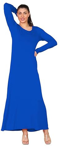 Mustwearit Women’s Long Sleeve Long Maxi Dress New Ladies Plain Maxi Jersey Dress Plus Size 8 to 26 Royal Blue