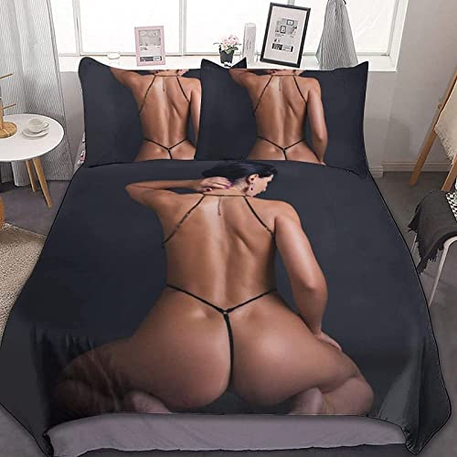 HATEGE 3D Sexy Schönheit Bettwäsche 135x200 Sexy Frauen Weiche Bettwäsche-Sets Mikrofaser 3 Teilig Mädchen Erwachsene Bettbezug Set und 2 Kissenbezug 80x80 cm mit Reißverschluss