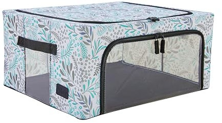 Periea ‘Beau’ Folding Collapsible Stackable Fabric Home Storage Boxes with Steel Frames (Green Botanical, Medium)