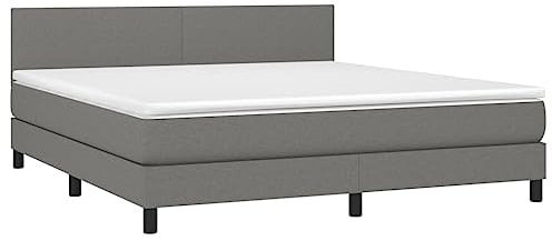 vidaXL Boxspringbett mit Matratze LED Bett Polsterbett Bettgestell Doppelbett Lattenrost Bettrahmen Schlafzimmerbett Hotelbett Dunkelgrau 160x200cm Stoff
