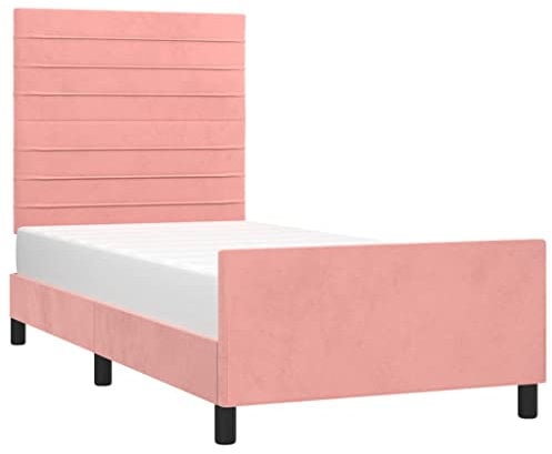 vidaXL Bettgestell mit Kopfteil Polsterbett Bett Bettrahmen Einzelbett Samtbett Lattenrost Schlafzimmermöbel Schlafzimmerbett Rosa 90x190cm Samt