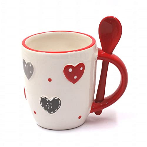 Mug à cuillère Coeurs et Pois - modèle rouge