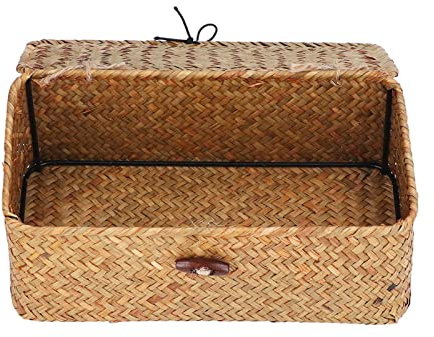 SOONHUA Boîte de Rangement en Rotin Tressé avec Couvercle, Panier Papier Toilette, Organisateur de Salle de Bain Vintage Organisateur de Maquillage pour Salle de Bain Salon Cuisine