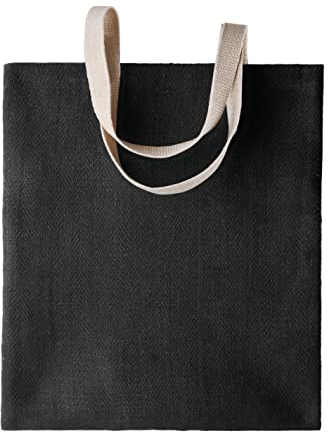 noTrash2003 Jutetasche Veganer Shopper Tasche gemusterte Softgarn Jute-Tasche mit Baumwoll-Handgriffen in Beige, Blau, Grün, Orange, Schwarz (Black-Black)