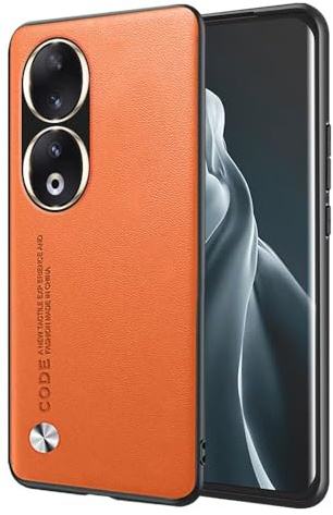 EASSGU Custodia per HONOR 90 5G (6.7 Inches), Cover per Telefono in Stile Business con Retro in PU Pelle - Arancia