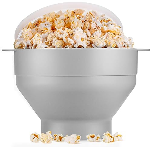 EcoEarth Microwave Popcorn Maker, Collapsible Food-Grade Silicone Popcorn Popper Bowl w/Lid, Hot Air Popper at Home for Family Movie Nights & Quick Cravings, BPA-Free & Dishwasher Safe, Earl Grey