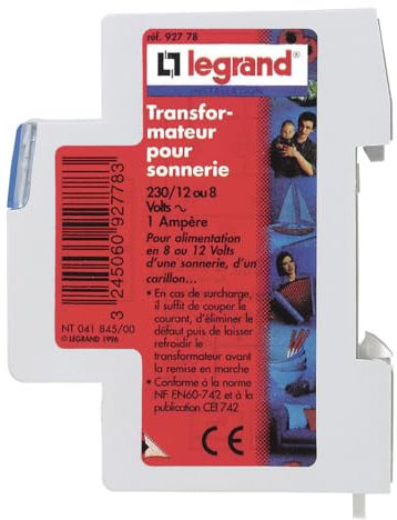 Legrand 92778 Transformateur pour sonnerie 8V à 12V - 0,66A à 1A - 2 modules