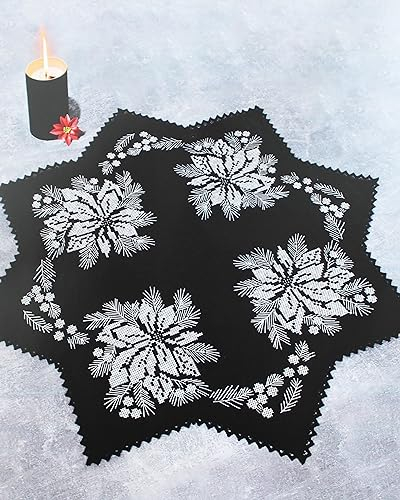 KAMACA Stickpackung Kreuzstich vorgezeichnet Baumwolle komplettes Stickset mit Stickvorlage Stickerei-Kit zum Selbersticken Erwachsene (Weihnachts – Stern schwarz 75x75 cm)