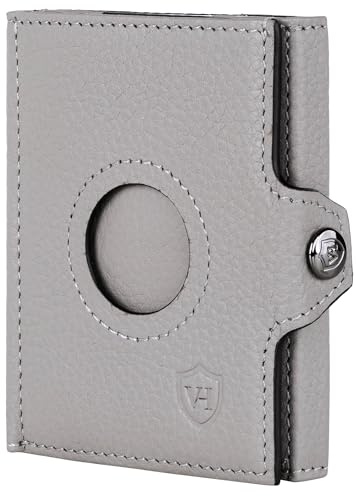 VON HEESEN Airtag Slim Wallet mit Münzfach & RFID-Schutz - Airtag Portmonee Herren klein aus echtem Leder - Mini Geldbörse - Kreditkartenetui Kartenetui - Portemonnaie Geldbeutel (Grau)