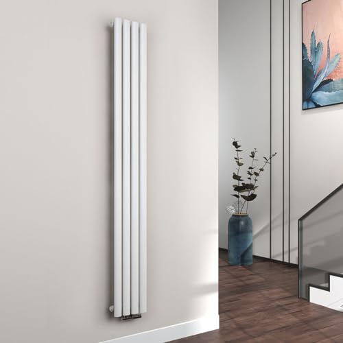 EMKE Schmal Hoch Röhrenheizkörper 1800x240mm, Ovaler Design Heizkörper mit Mittelanschluss Einlagig Heizung Weiß 447W