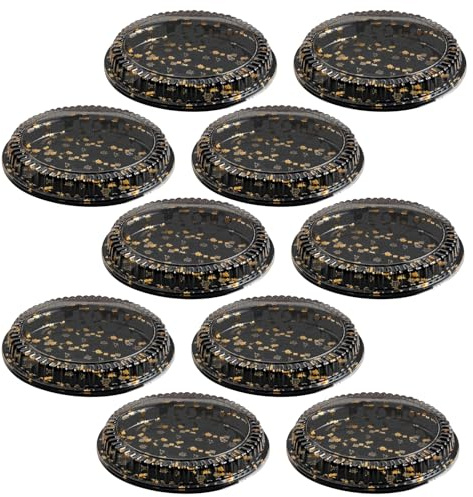 Katolang 10 Pack Round Sandwich Platter Trays Large Plastic Tray with Clear Lids Food-Grade Durable Elegant Catering Trays Sushi Box for Takeout Food Catering Picnic S