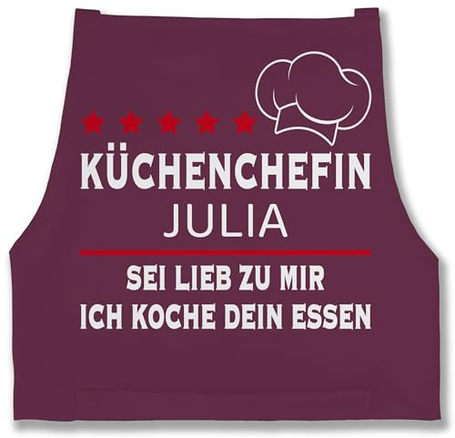 Schürze - Kochschürze Damen Frauen - Küchenchefin mit Name | Sei lieb zu mir ich koche dein Essen | Chefköchin - 85x69 - Aubergine - schürzen kochen kochschuerze koch kochschürzen für köchin